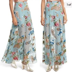Alice and Olivia Silk Maxi Skirt Athena Floral Pastel Side Slit, 2, NWT